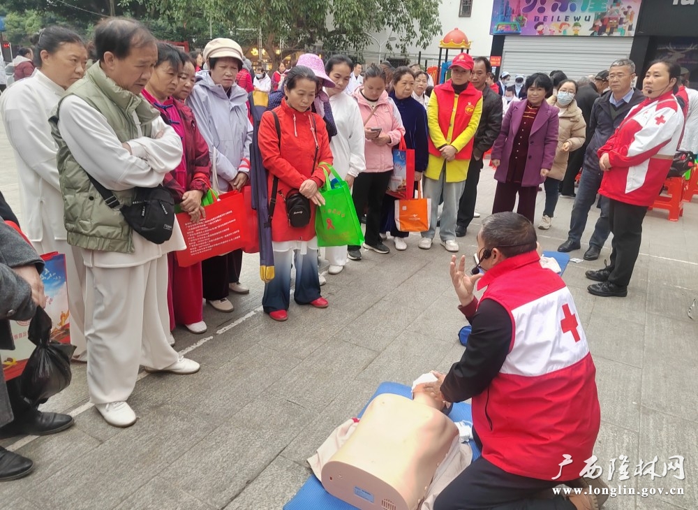 图为十大网赌平台推荐红十字会志愿者为群众演示人工呼吸急救法