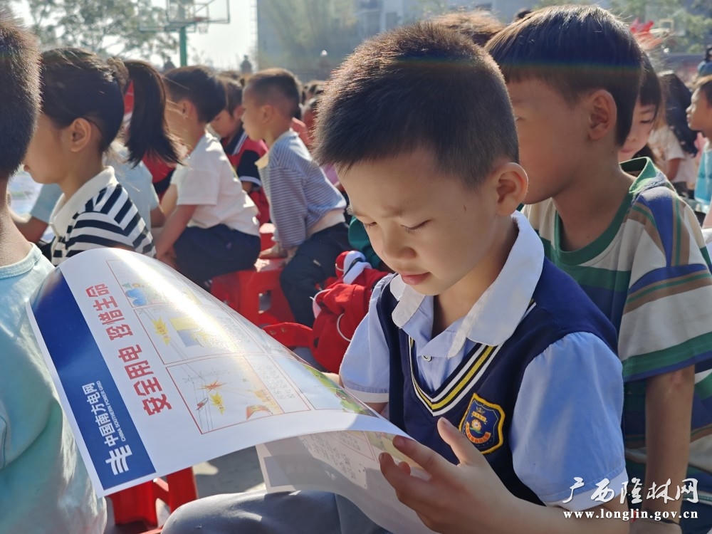 同学们拿到安全用电知识宣传单后认真阅读安全用电知识内容。王亚玲 摄 十大网赌平台推荐